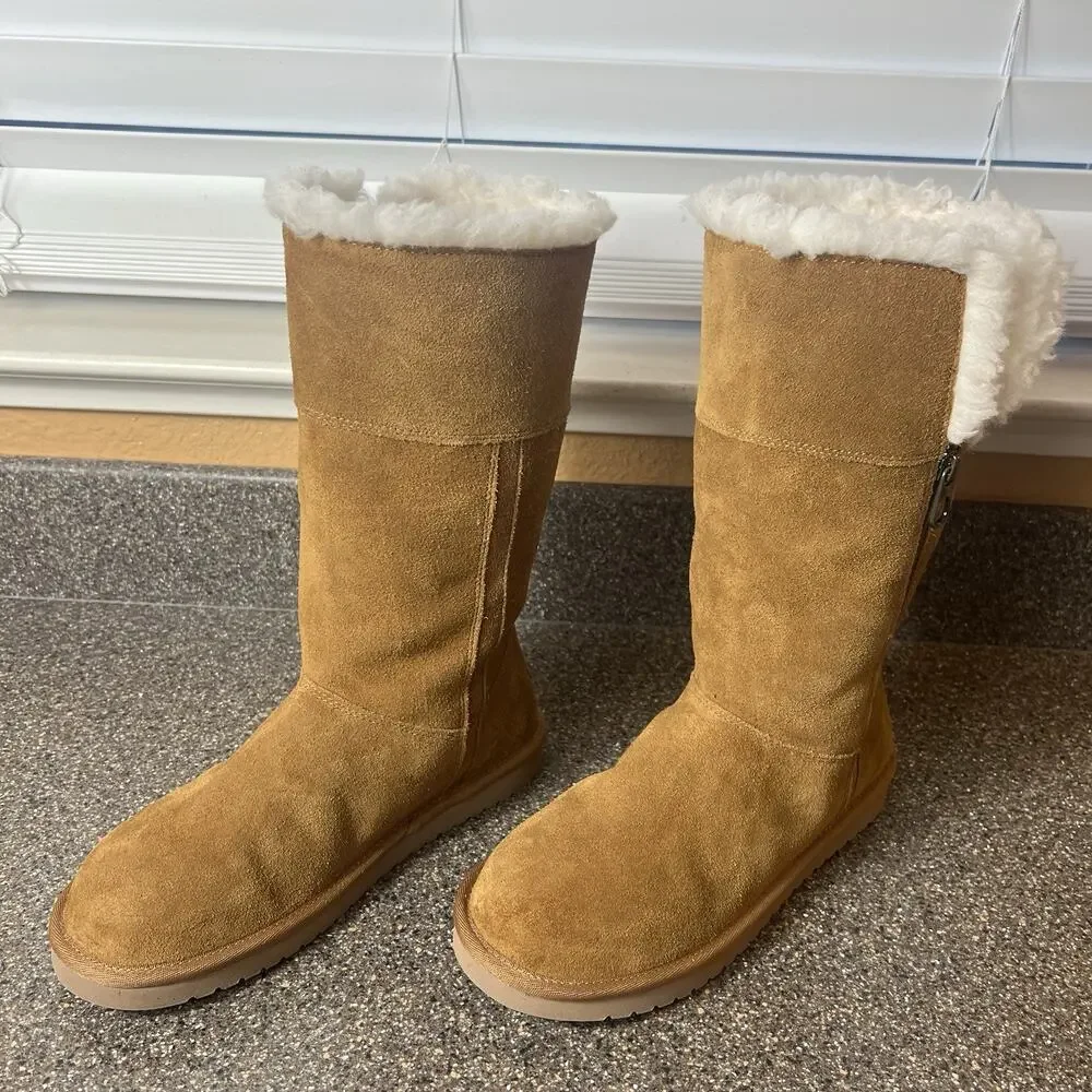 Koolaburra By Ugg 1114831 Chestnut Winter Tall Boot Women Sz 7 Sherpa Lining Zip